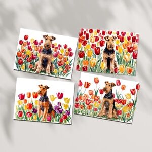 Airedale Terrier in a Field of Tulips, Spring Collection Blank Note Card Set